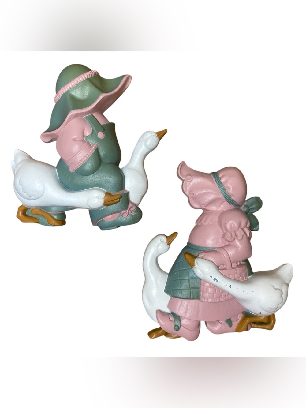 Vintage Burwood Cottagecore Boy and Girl Geese Wall Hanging Plaques Art